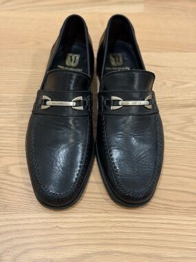 Bruno Magli Black Leather Piatto Slip-On Bit Loafers